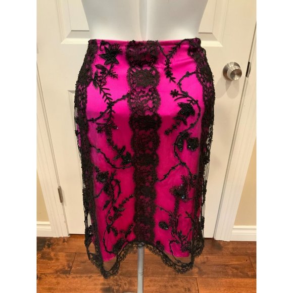 Escada Pink & Black Beaded Lace Pencil Skirt, Size 8 (US) 40 (EU) NWT! - Picture 5 of 7
